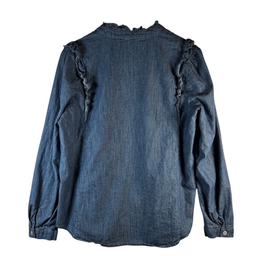 Draper James Small Denim Chambray Ruffle Button Down Top Cottagecore Preppy - Picture 2 of 6